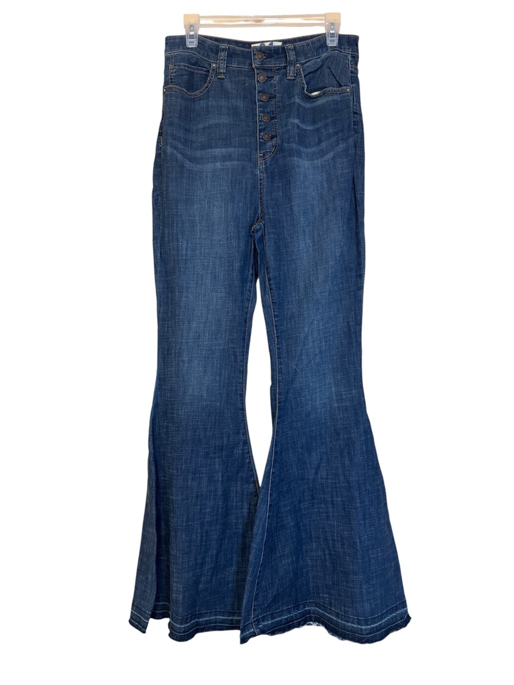 Free People Just Float On Button Fly Extreme Flare Jeans Size 31 Bell Bottom - Picture 1 of 12